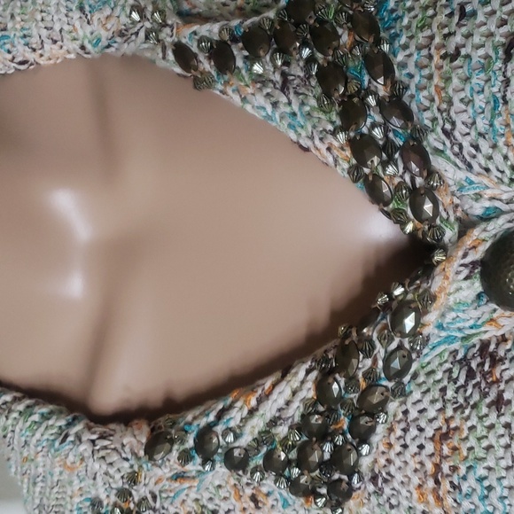 BCBGMAXAZRIA m multiple color open knit beaded lapels unique buttons - Picture 7 of 8